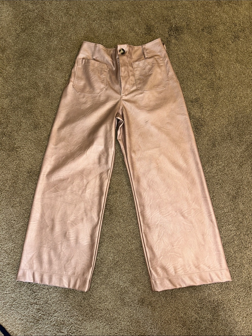 Mauve Metallic Rose Wide-Leg Pants